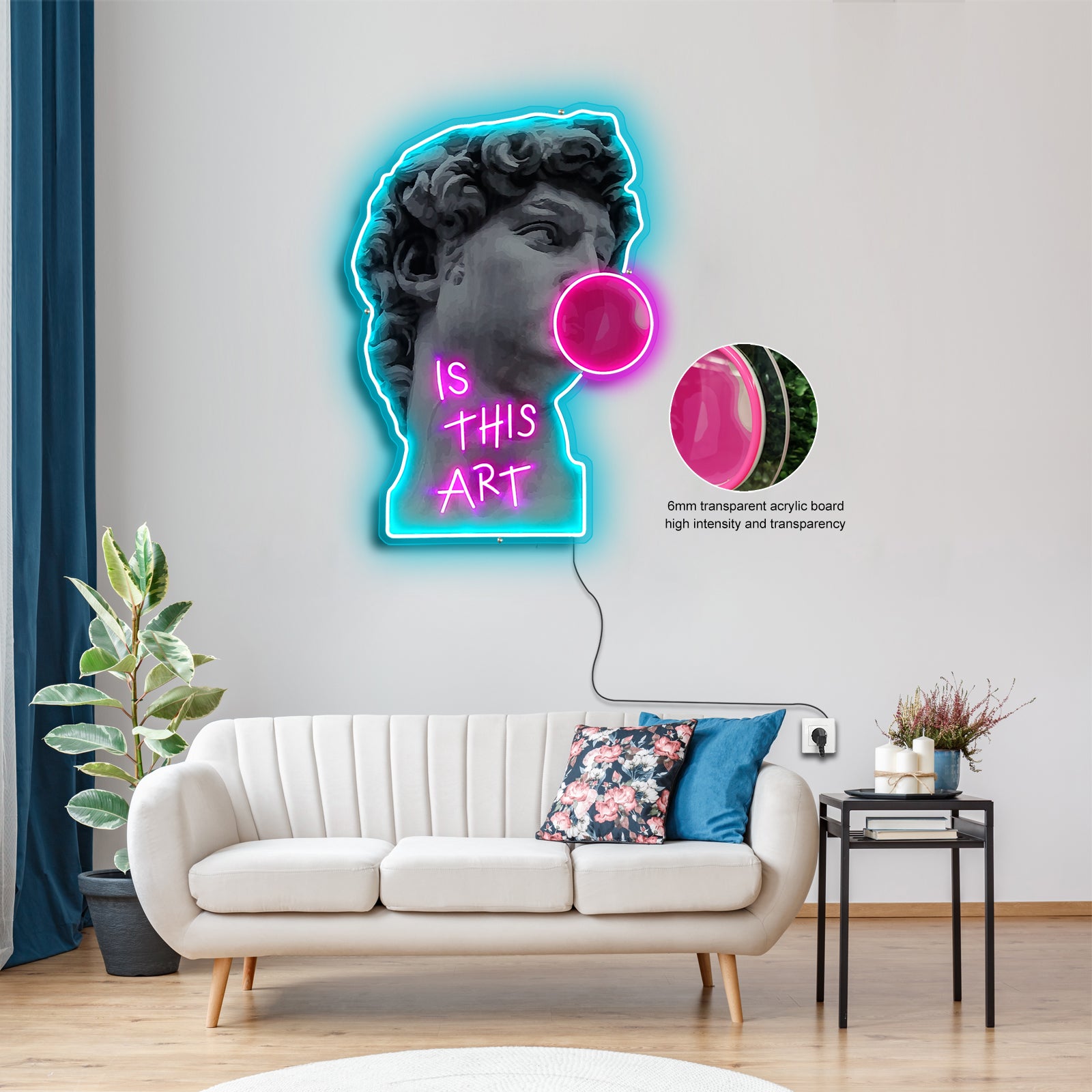 David standbeeld neon acryl kunstwerk
