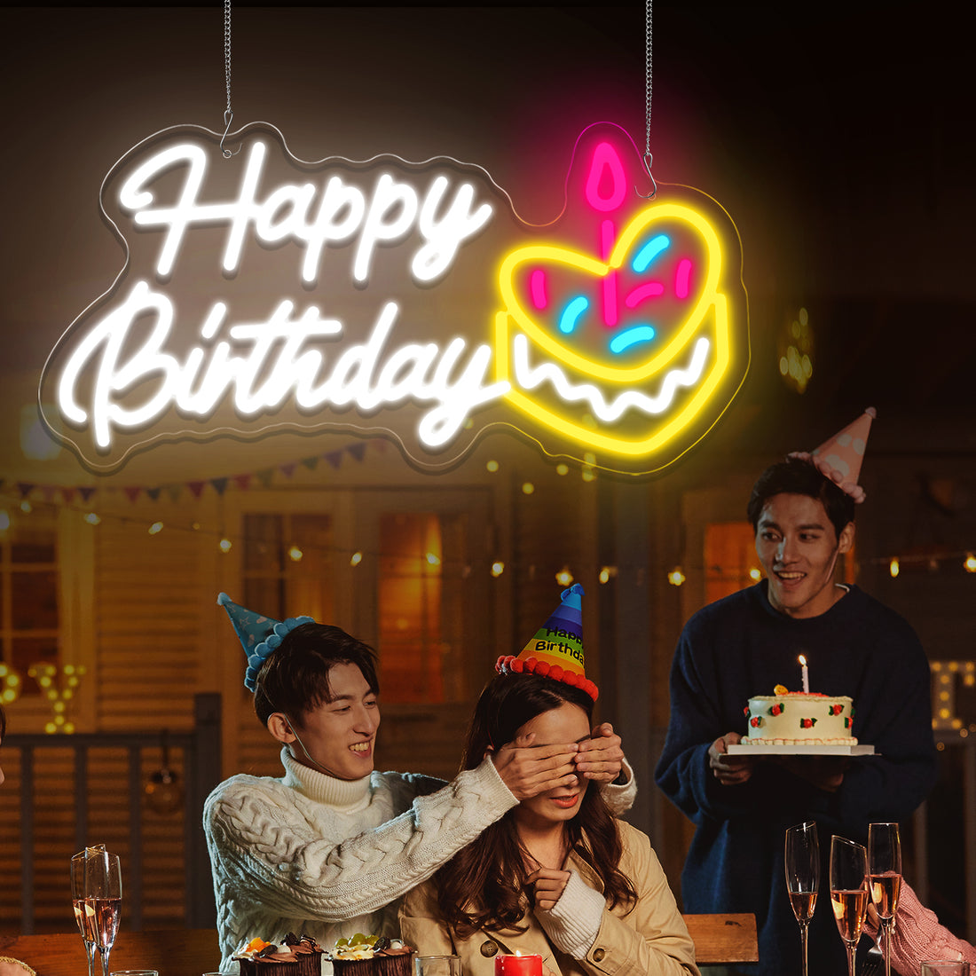 Happy Birthday With Cake Neon Sign