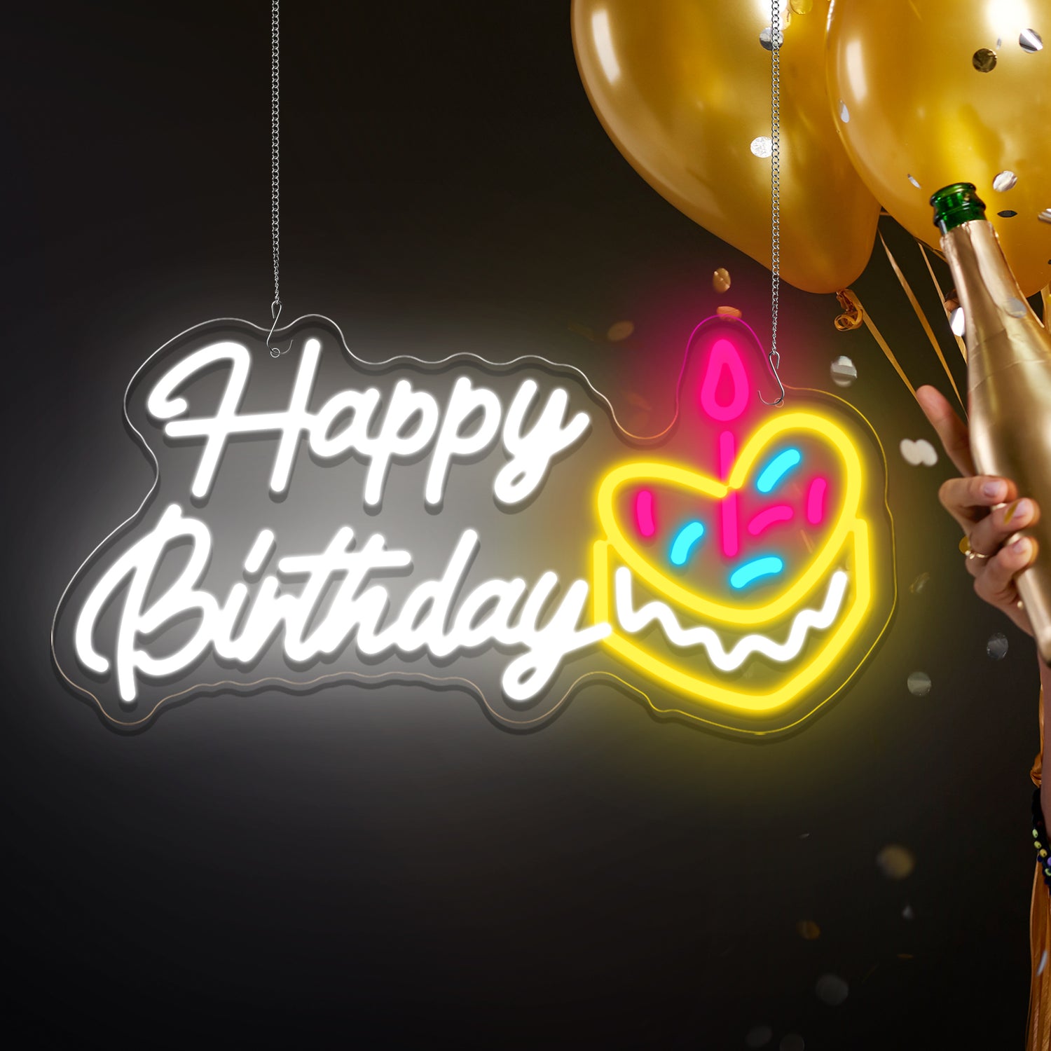 Happy Birthday With Cake Neon Sign