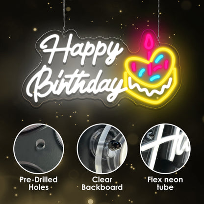 Happy Birthday With Cake Neon Sign