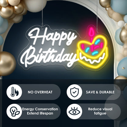 Happy Birthday With Cake Neon Sign
