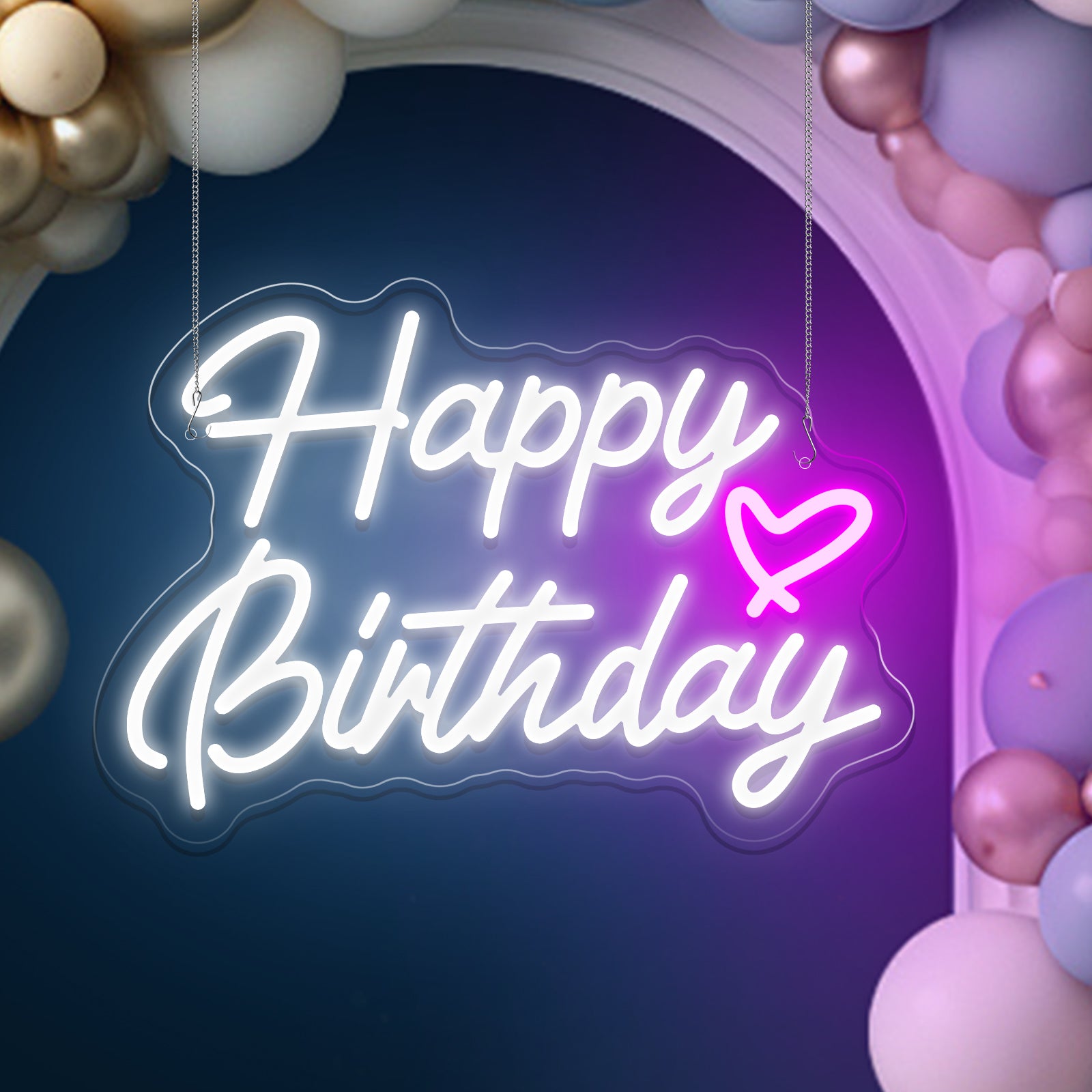 Buon compleanno con cartello al neon cuore