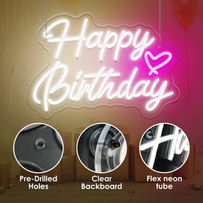 Buon compleanno con cartello al neon cuore