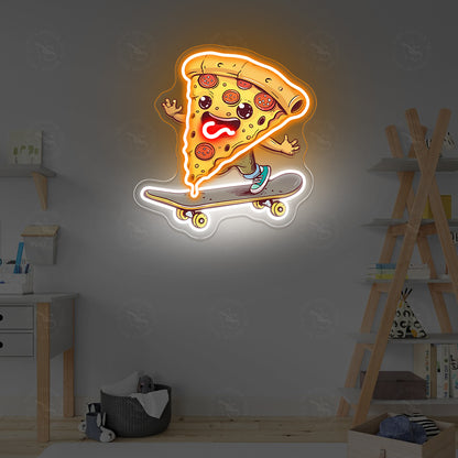 Pizza on Skateboard Neon Sign