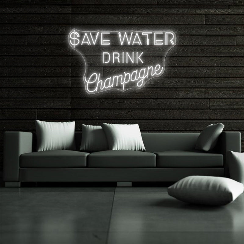 Sparen Sie Wassergetränk Champagner -Neonschild