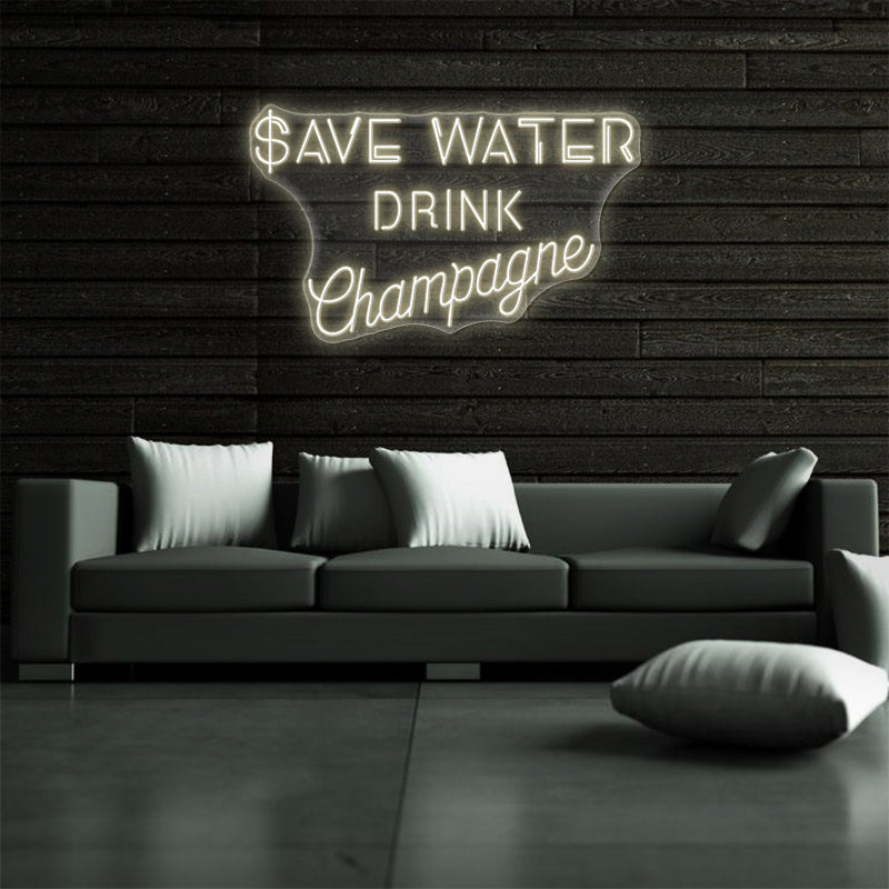 Sparen Sie Wassergetränk Champagner -Neonschild