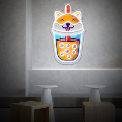 Shiba Inu Bubble Tea Neon Sign