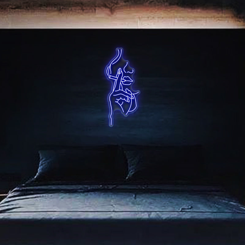 Signo de neón de media cara fumar