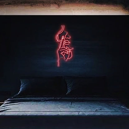 Signo de neón de media cara fumar
